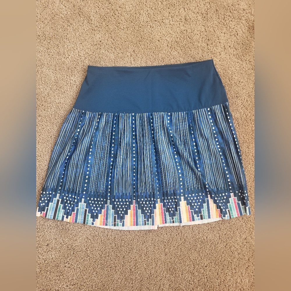 Lucky in Love Pretty in Ink Long Borderline Smocked Skirt - indigo
